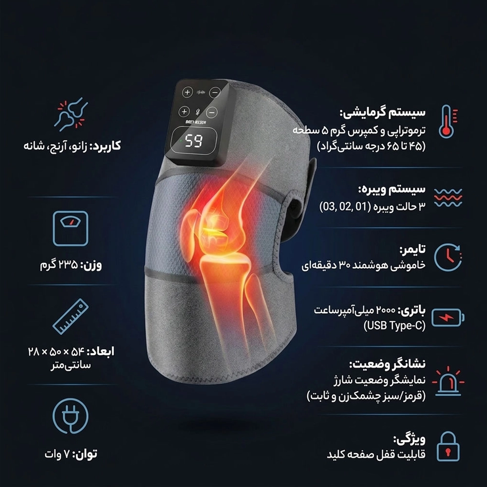 ماساژور برقی چندکاره زانو گرین لاین مدل GL-MG۳۳ با طراحی بدون سیم